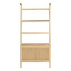 Mid-Century Fluted Wall Bookshelves with Doors Warm Pine (Set of 2)