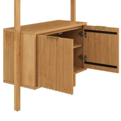 Mid-Century Fluted Wall Bookshelves with Doors Warm Pine (Set of 2)