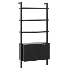 Mid-Century Fluted Wall Bookshelves with Doors Black (Set of 3)