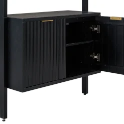 Mid-Century Fluted Wall Bookshelves with Doors Black (Set of 3)
