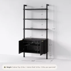 Mid-Century Fluted Wall Bookshelf with Doors Black