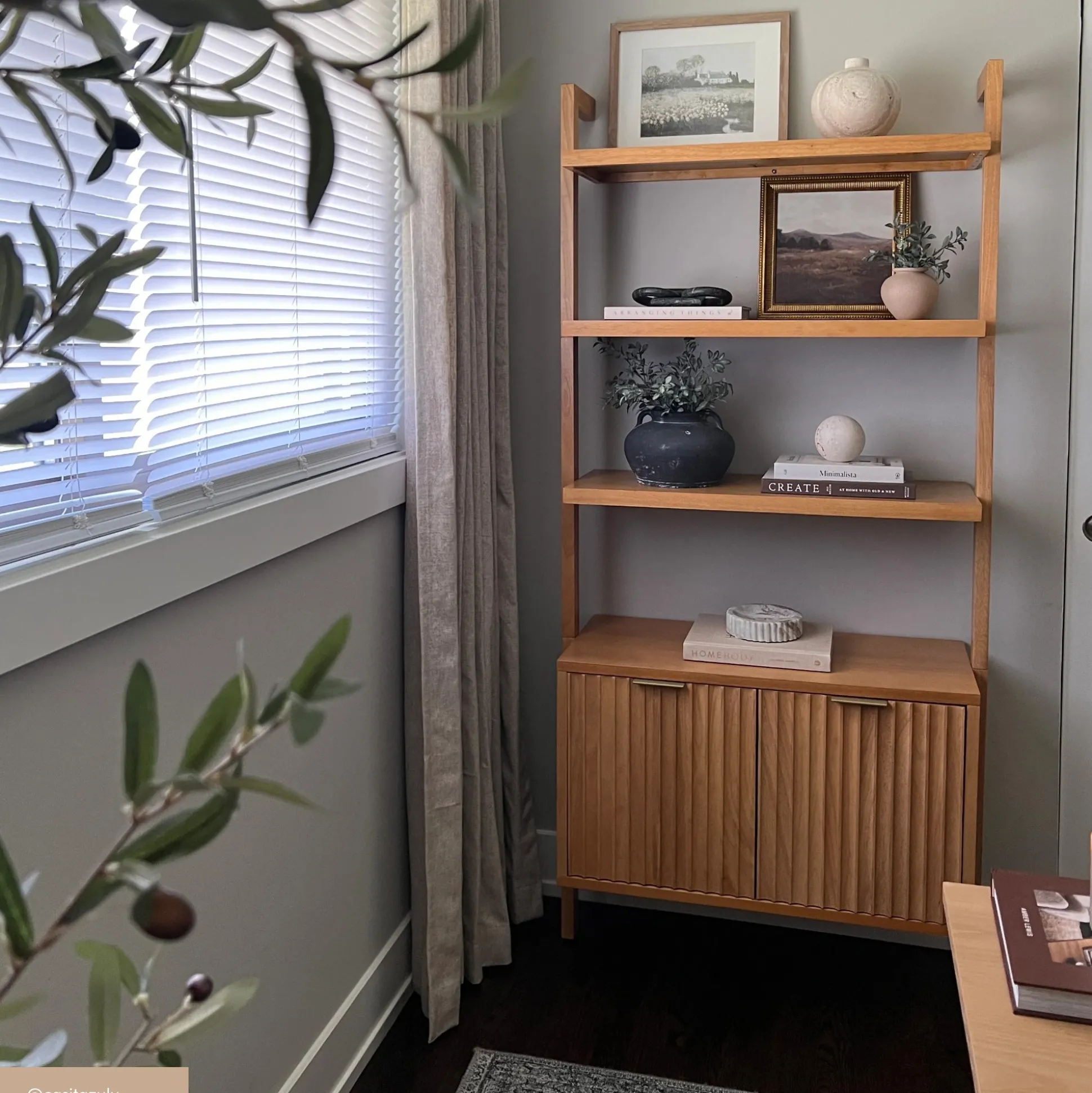 Mid-Century Fluted Wall Bookshelves with Doors Warm Pine (Set of 3)