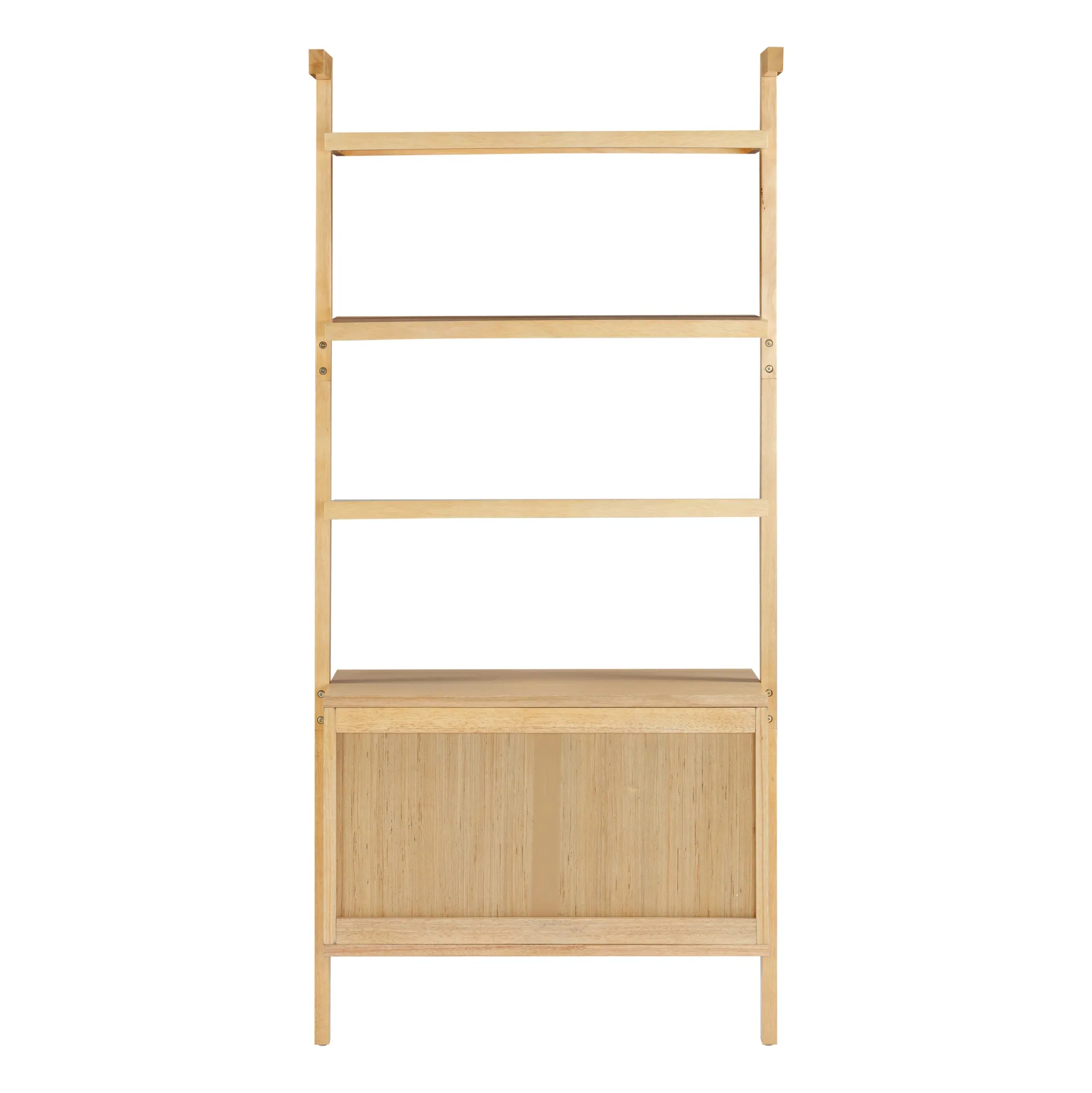 Mid-Century Fluted Wall Bookshelves with Doors Warm Pine (Set of 3)