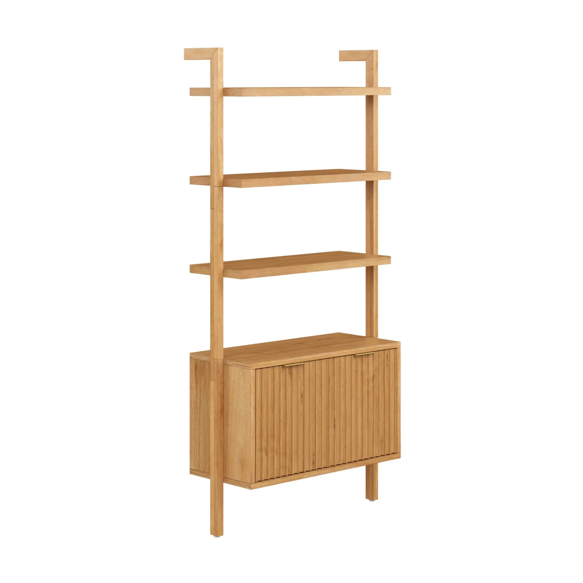 Mid-Century Fluted Wall Bookshelves with Doors Warm Pine (Set of 3)