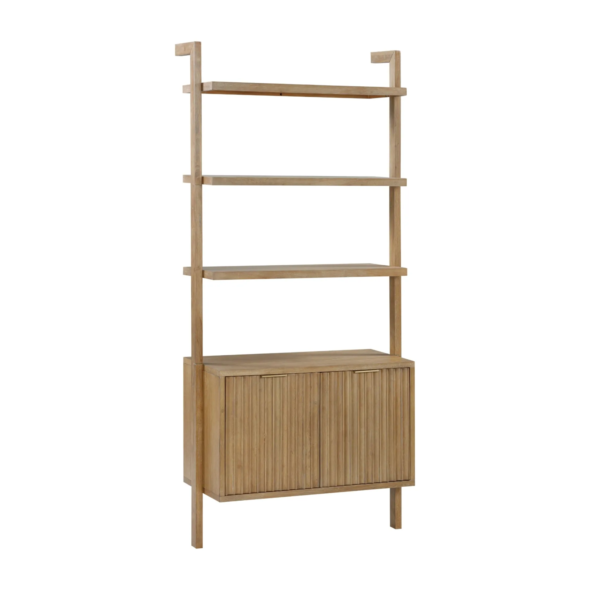 Mid-Century Fluted Wall Bookshelf with Doors Light Brown