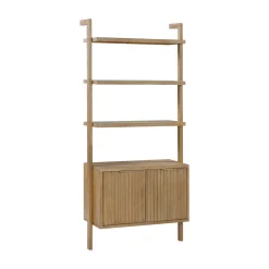 Mid-Century Fluted Wall Bookshelves with Doors Light Brown (Set of 3)