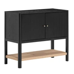 Mid-Century Grooved Door Storage Cabinet Black Oak