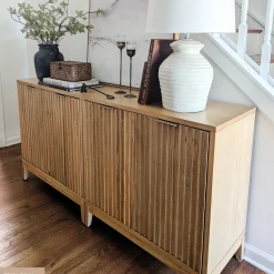 Mid-Century Large Fluted Credenza Console Table Warm Pine (Set of 4)