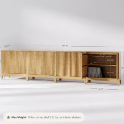 Mid-Century Large Fluted Credenza Console Table Warm Pine (Set of 4)