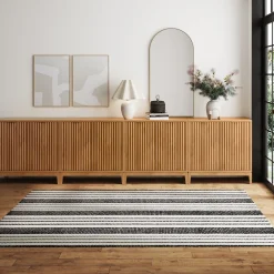 Mid-Century Large Fluted Credenza Console Table Warm Pine (Set of 4)
