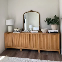 Mid-Century Large Fluted Credenza Console Table Warm Pine (Set of 4)