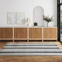 Mid-Century Large Fluted Credenza Console Table Warm White Warm Pine (Set of 4)