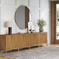 Mid-Century Large Fluted Credenza Console Table Light Brown (Set of 4)