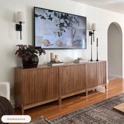 Mid-Century Large Fluted Credenza Console Table Light Brown (Set of 4)