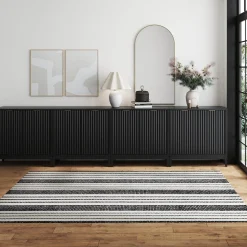 Mid-Century Large Fluted Credenza Console Table Black Oak (Set of 4)