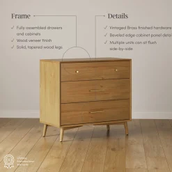 Mid-Century Modern Acacia 3 Drawer Dresser