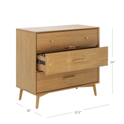 Mid-Century Modern Acacia 3 Drawer Dresser Set of 3