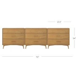 Mid-Century Modern Acacia 3 Drawer Dresser Set of 3