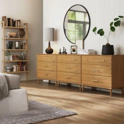 Mid-Century Modern Acacia 3 Drawer Dresser Set of 3