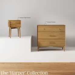 Mid-Century Modern Acacia 3 Drawer Dresser Set of 3