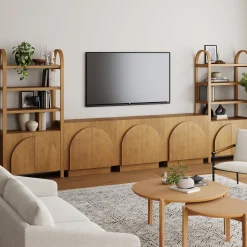 Mid-Century Modern Arched Entertainment Center (3 Cabinets)