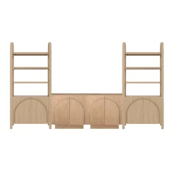 Mid-Century Modern Arched Wood Entertainment Center Oak (2 Cabinets)