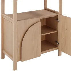 Mid-Century Modern Arched Wood Entertainment Center Oak (3 Cabinets)