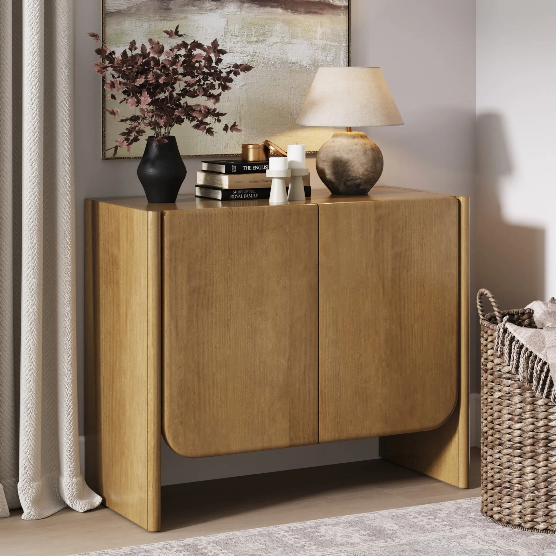 Mid Century Modern Arch Storage Cabinet Light Brown