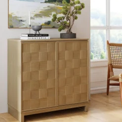Mid Century Modern Bar Cabinet Credenza with Doors (Set of 2)
