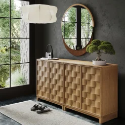 Mid Century Modern Bar Cabinet Credenza with Doors (Set of 2)