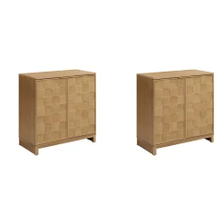 Mid Century Modern Bar Cabinet Credenza with Doors (Set of 2)