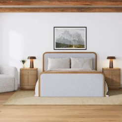 Mid Century Modern Bedroom Set with Queen Bed Frame and 2 Fluted Nightstands Gray/Light Brown