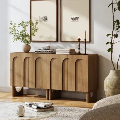Mid Century Modern Credenza Console Cabinet Light Brown (Set of 2)