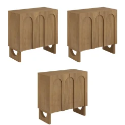 Mid Century Modern Credenza Console Cabinet Light Brown (Set of 3)