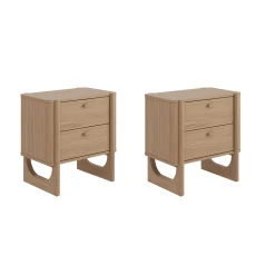 Mid Century Modern 2-Drawer Solid Wood Nightstand Raw Oak (Set of 2)