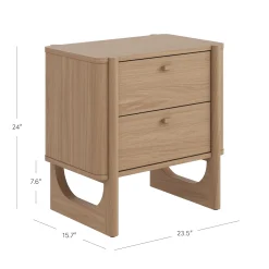Mid Century Modern 2-Drawer Solid Wood Nightstand Raw Oak (Set of 2)