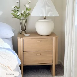 Mid Century Modern 2-Drawer Solid Wood Nightstand Raw Oak (Set of 2)