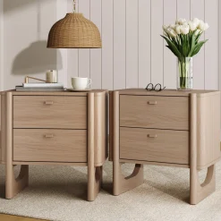 Mid Century Modern 2-Drawer Solid Wood Nightstand Raw Oak (Set of 2)