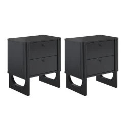 Mid Century Modern 2-Drawer Solid Wood Nightstand Black (Set of 2)