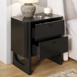 Mid Century Modern 2-Drawer Solid Wood Nightstand Black (Set of 2)