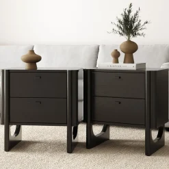 Mid Century Modern 2-Drawer Solid Wood Nightstand Black (Set of 2)