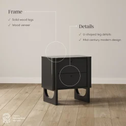 Mid Century Modern 2-Drawer Solid Wood Nightstand Black (Set of 2)