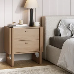 Mid Century Modern 2-Drawer Solid Wood Nightstand Raw Oak
