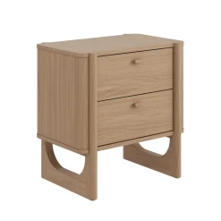 Mid Century Modern 2-Drawer Solid Wood Nightstand Raw Oak