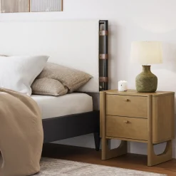 Mid Century Modern 2-Drawer Solid Wood Nightstand Light Brown
