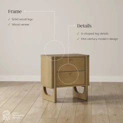 Mid Century Modern 2-Drawer Solid Wood Nightstand Light Brown