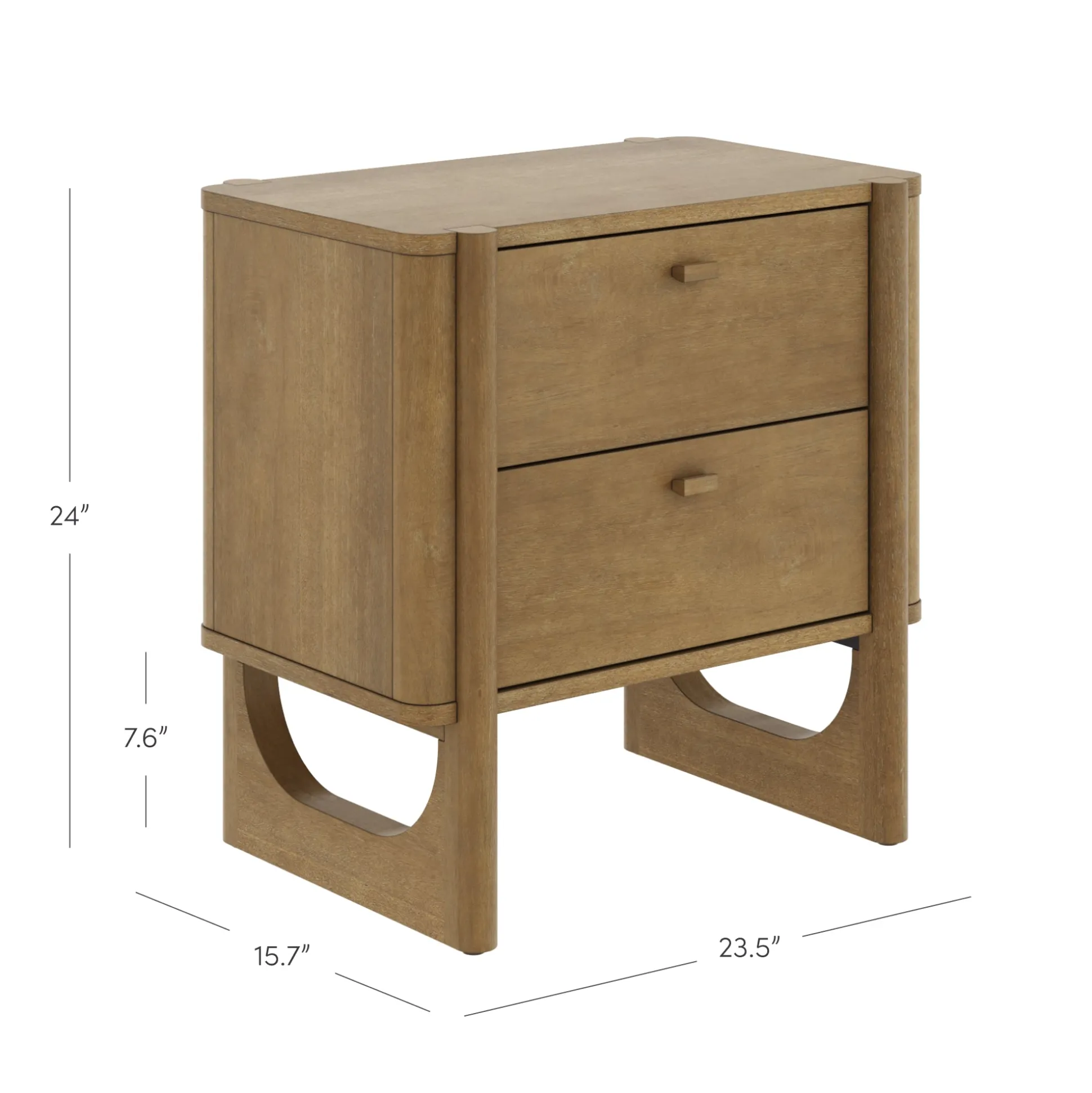 Mid Century Modern 2-Drawer Solid Wood Nightstand Light Brown