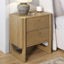 Mid Century Modern 2-Drawer Solid Wood Nightstand Light Brown