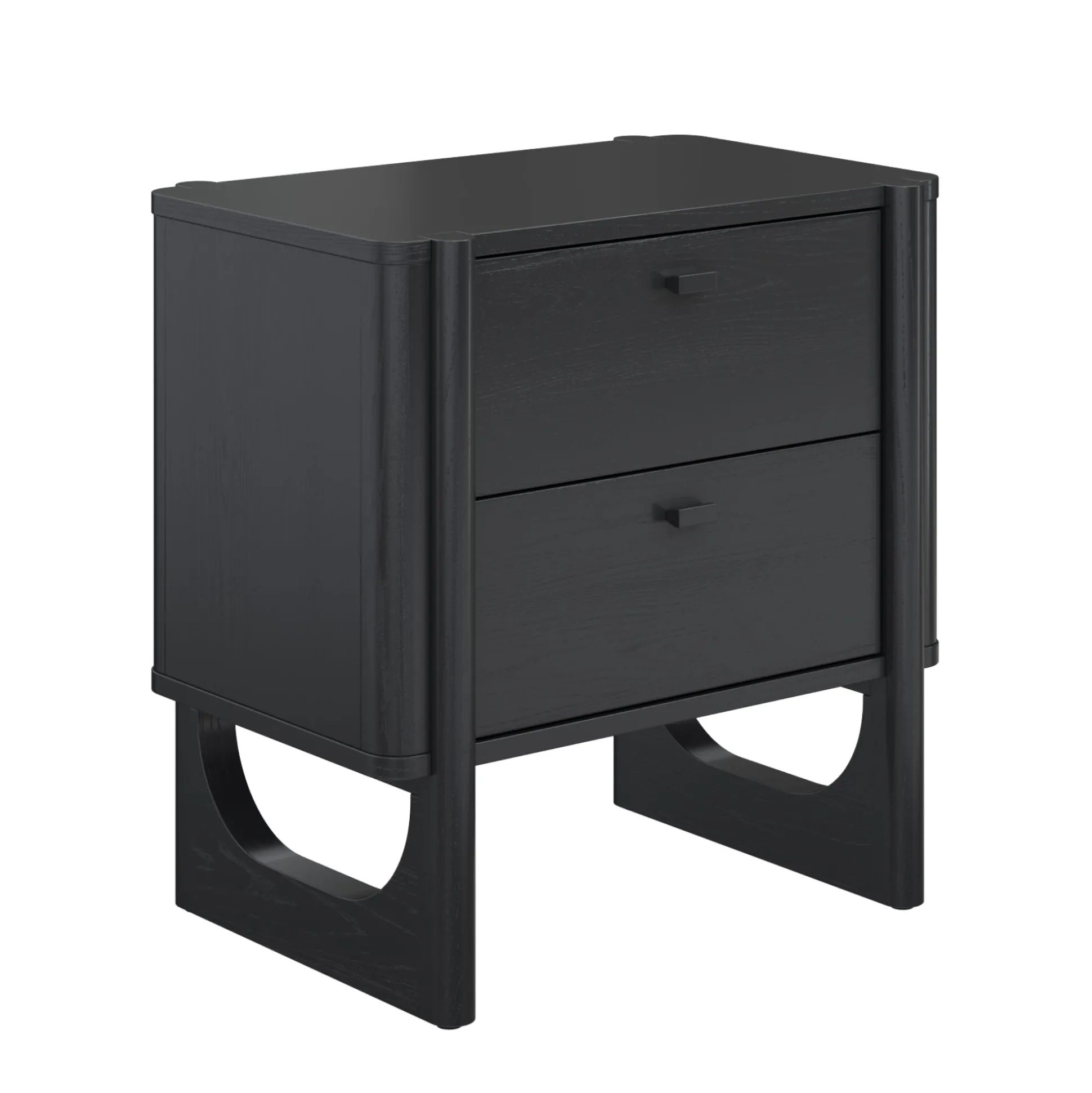 Mid Century Modern 2-Drawer Solid Wood Nightstand Black