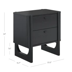 Mid Century Modern 2-Drawer Solid Wood Nightstand Black